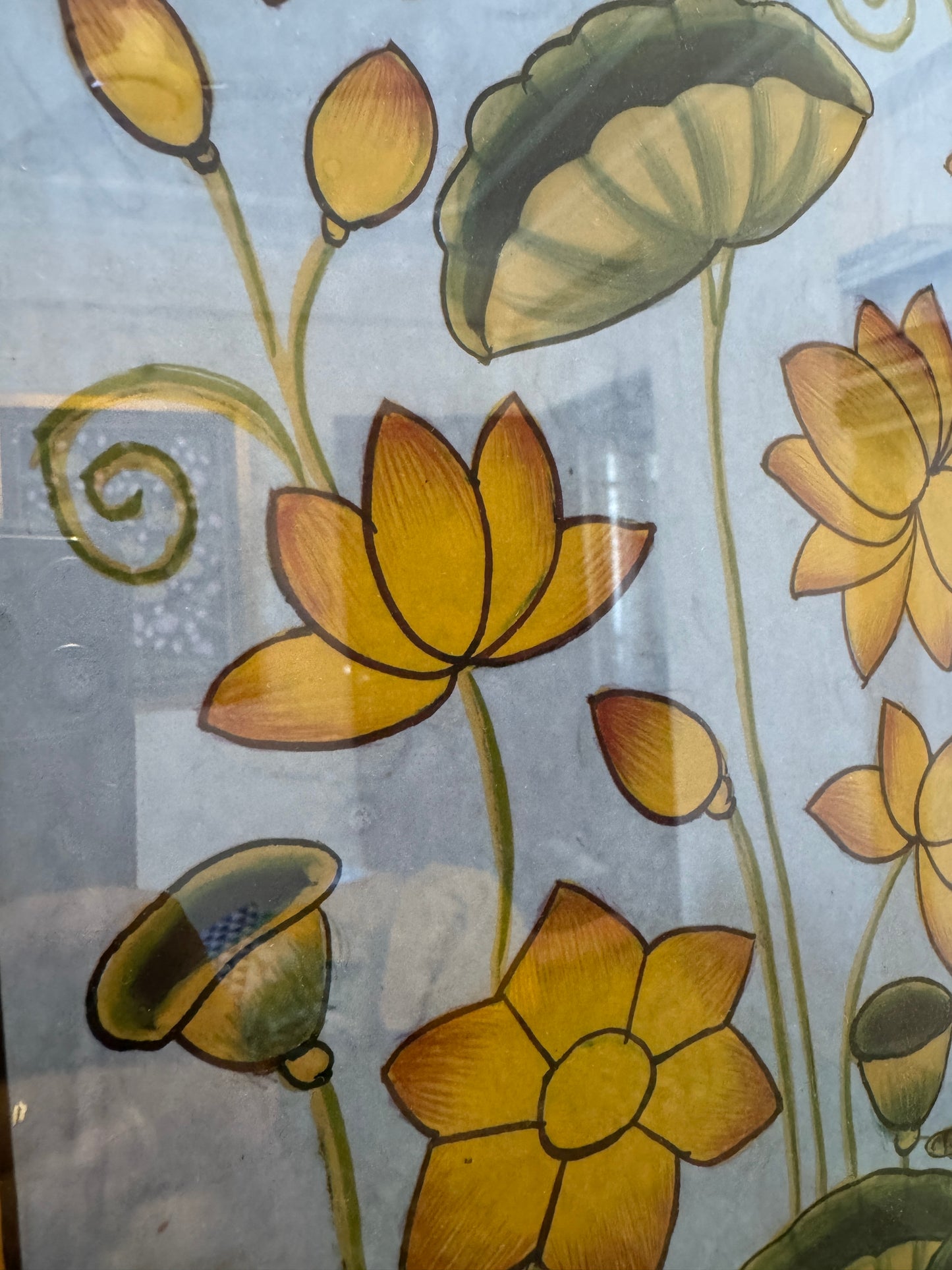Framed Krishna On Blue Lotus Pond