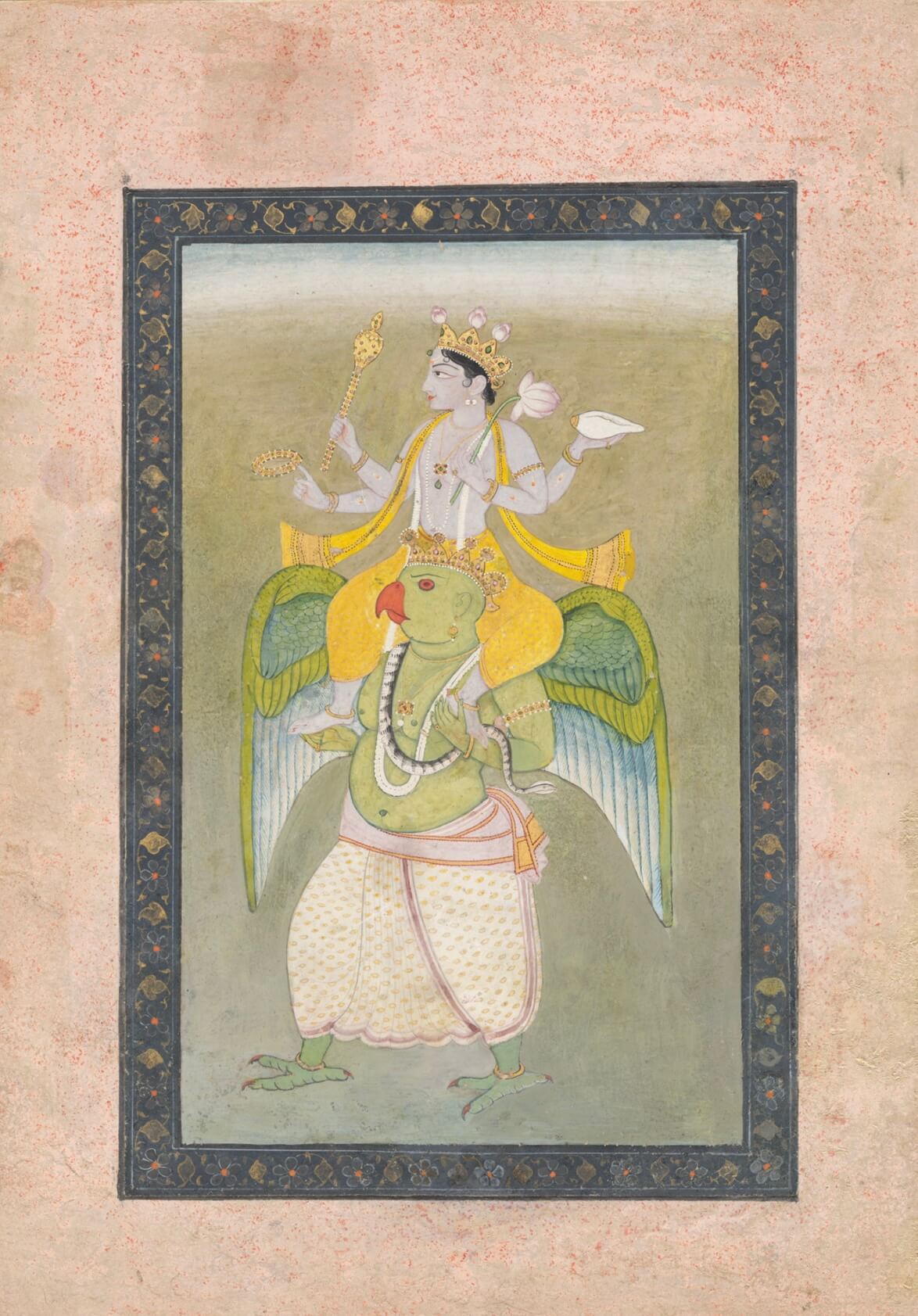 Lord Vishnu on Garuda – Archival Indian Miniature Art Print