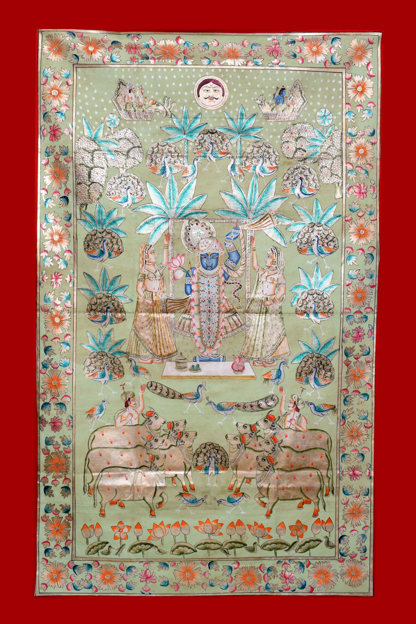 Sage Green Shrinath Ji Pichwai - Nakhrro