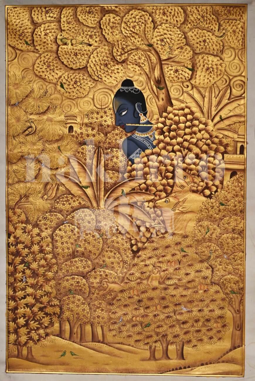 Gold Krishna Nidhivan Wall Art (Museum-Grade) - Nakhrro