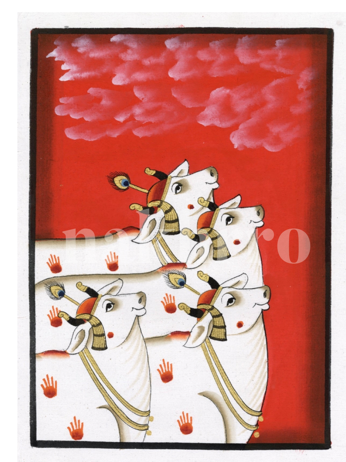 Red Kamdhenu Pichwai - Nakhrro