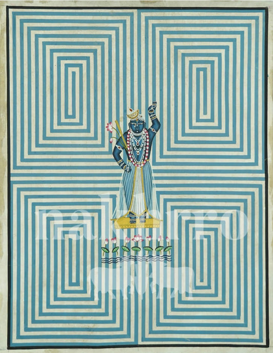 Geometric Blue Shrinathji Pichwai – Hand-Painted Original (1.5x2 ft)