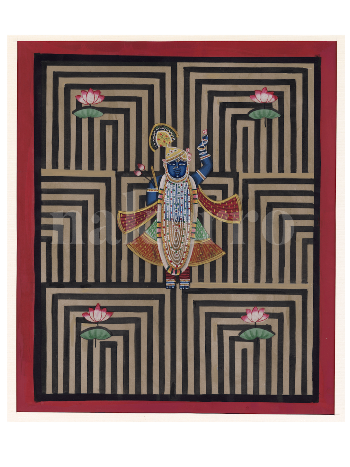 Black Geometrical Shrinath Ji Around Lotus Contemporary Pichwai
