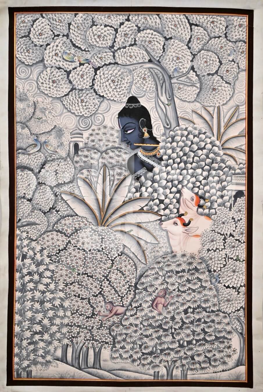 Minimal Black & White Krishna Nidhivan Wall Art (Museum-Grade)