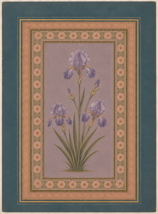 Mughal Botanical Gallery Wall Set of 6 | Floral Miniatures in Lavender and Rose | Museum-Grade Indian Art for Living Room - Nakhrro