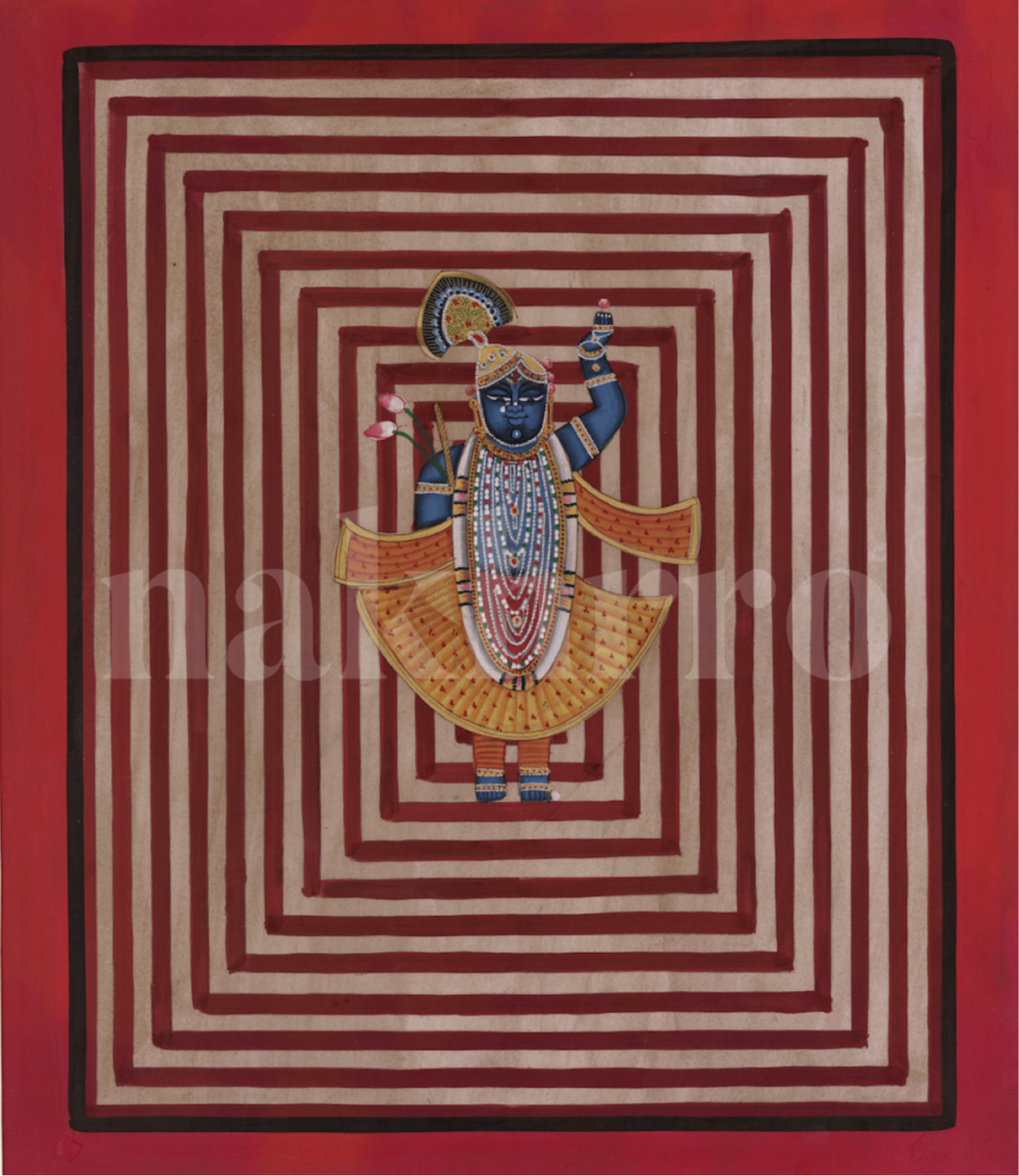 Shrinathji in Deep Red Concentric Rectangles — artwork reference for hand-painted original