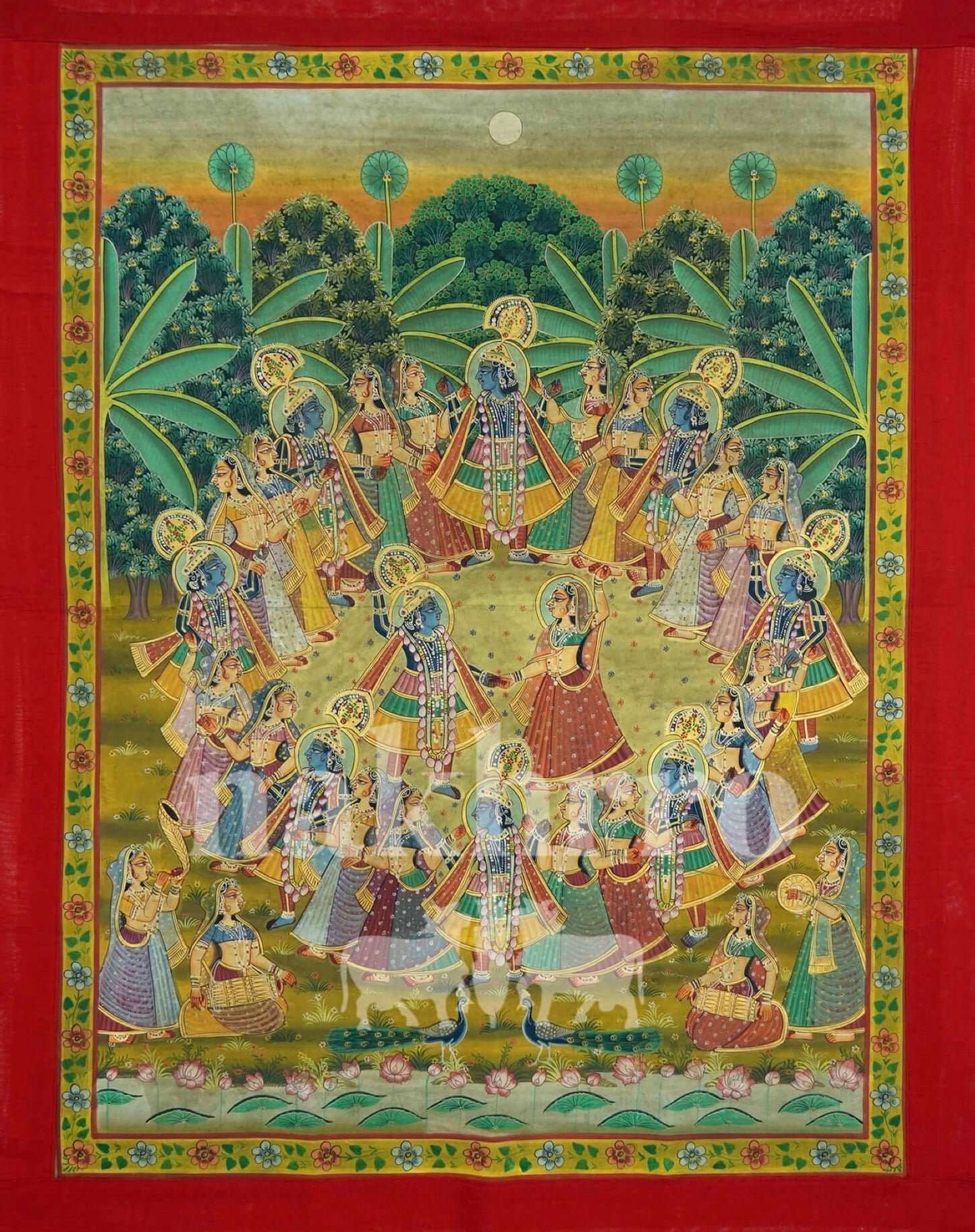 Ras Leela with Gopis – Hand-Painted Original Pichwai (3x4 ft, Traditional Style)