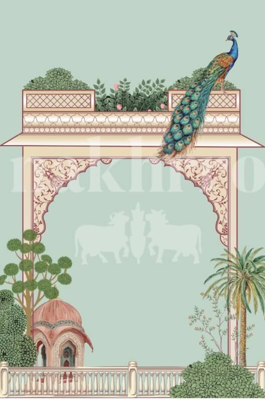 Peacock Palace Arch Museum-Grade Art Print | Indian Heritage Artwork