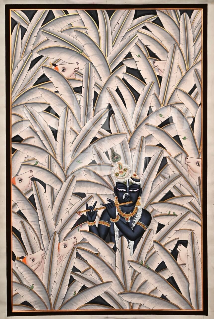 Black & White Krishna Nidhivan Wall Art (Museum-Grade)