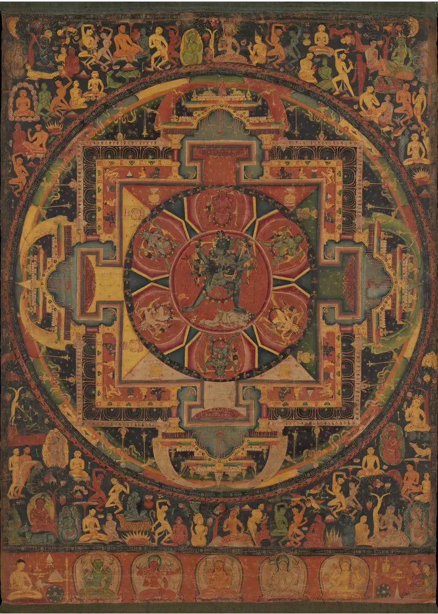 Hevajra Mandala — Vintage Tibetan Buddhist Sacred Geometry Thangka Print - Nakhrro