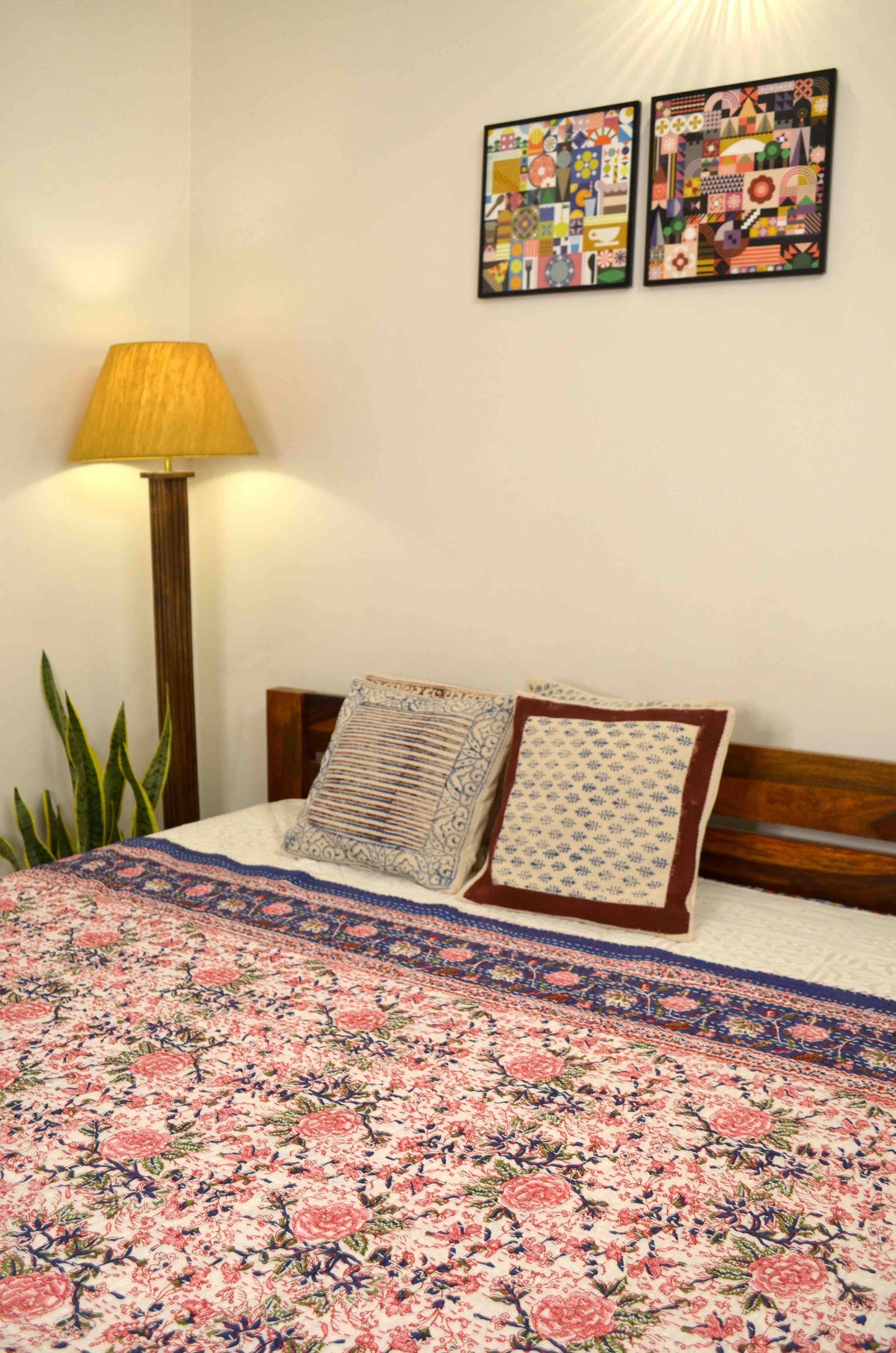 Pink Floral Double Bed Queen Hand Embroidered Bedspread/ Dohar - Nakhrro