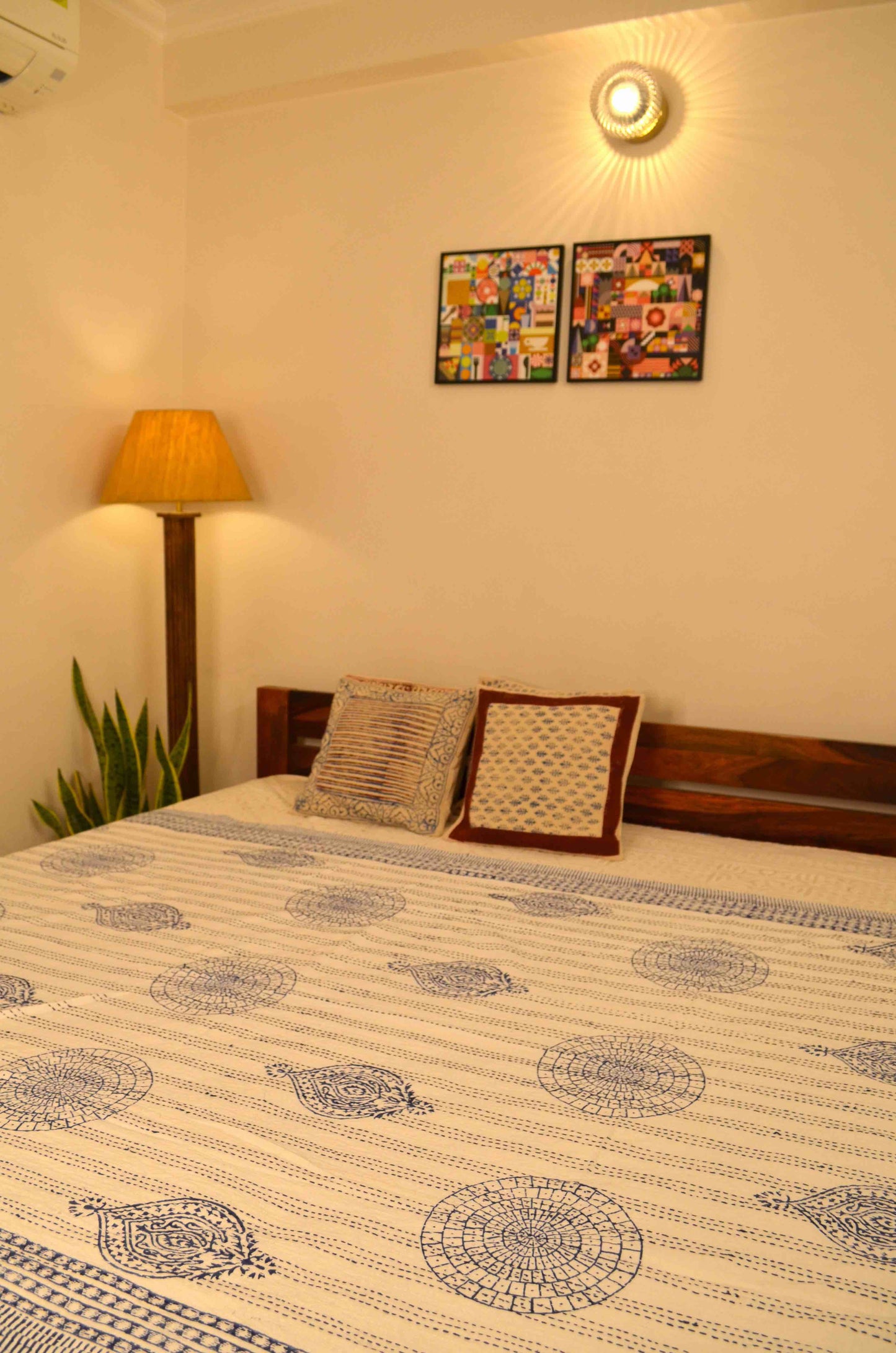 Indigo Motifs Single Bed Queen Hand Embroidered Dohar - Nakhrro