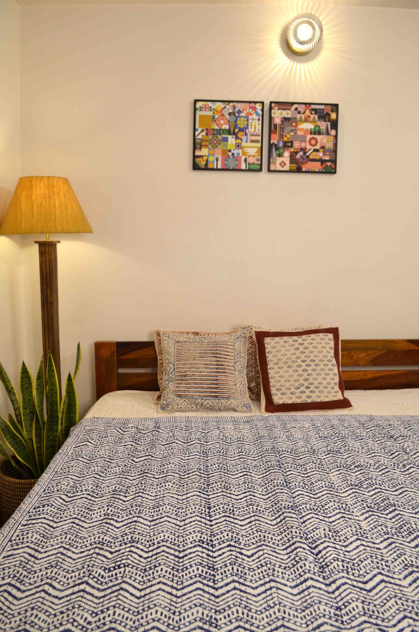 Chevron Indigo Single Bed Queen Hand Embroidered Dohar - Nakhrro