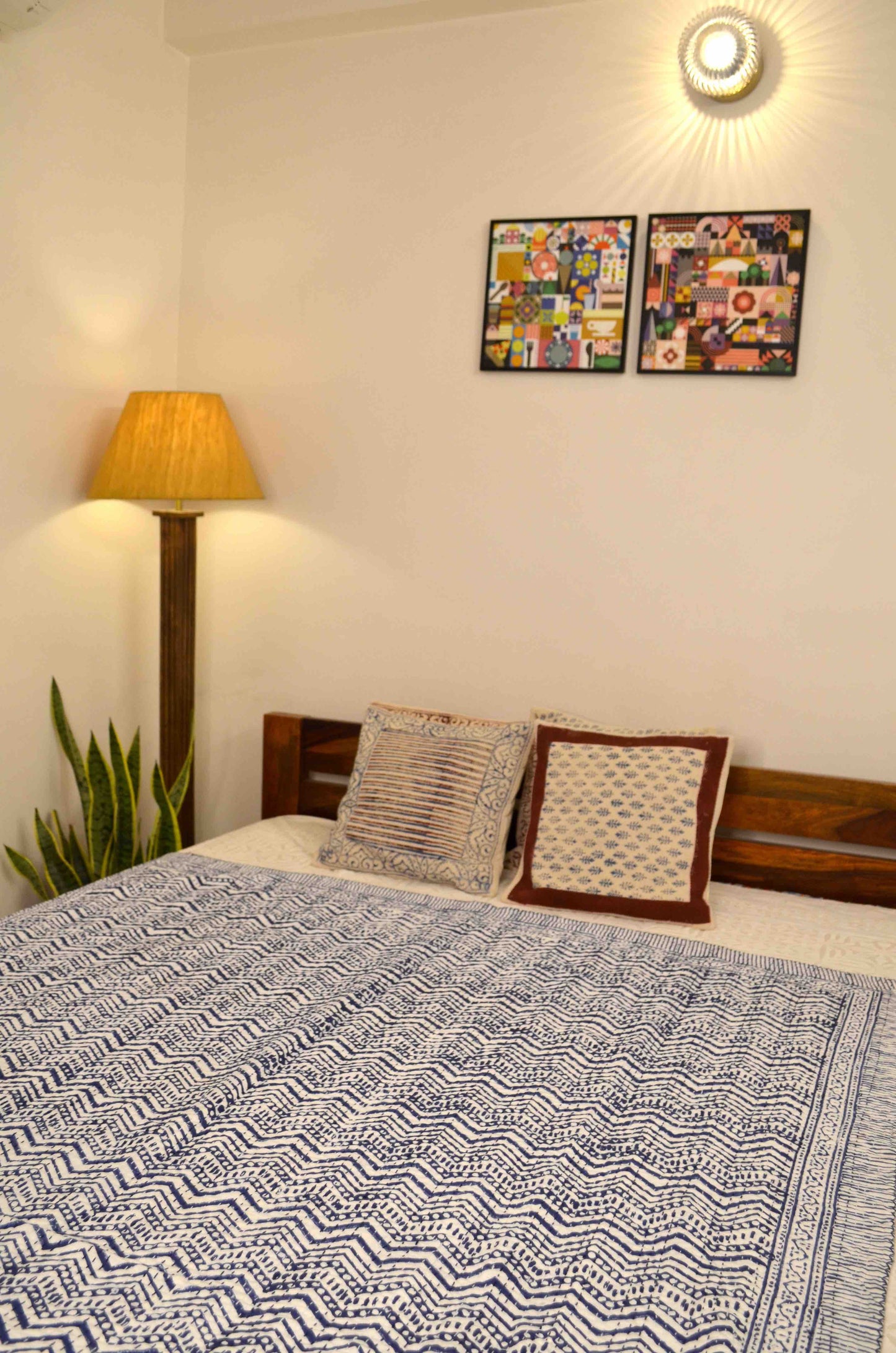 Chevron Indigo Single Bed Queen Hand Embroidered Dohar - Nakhrro