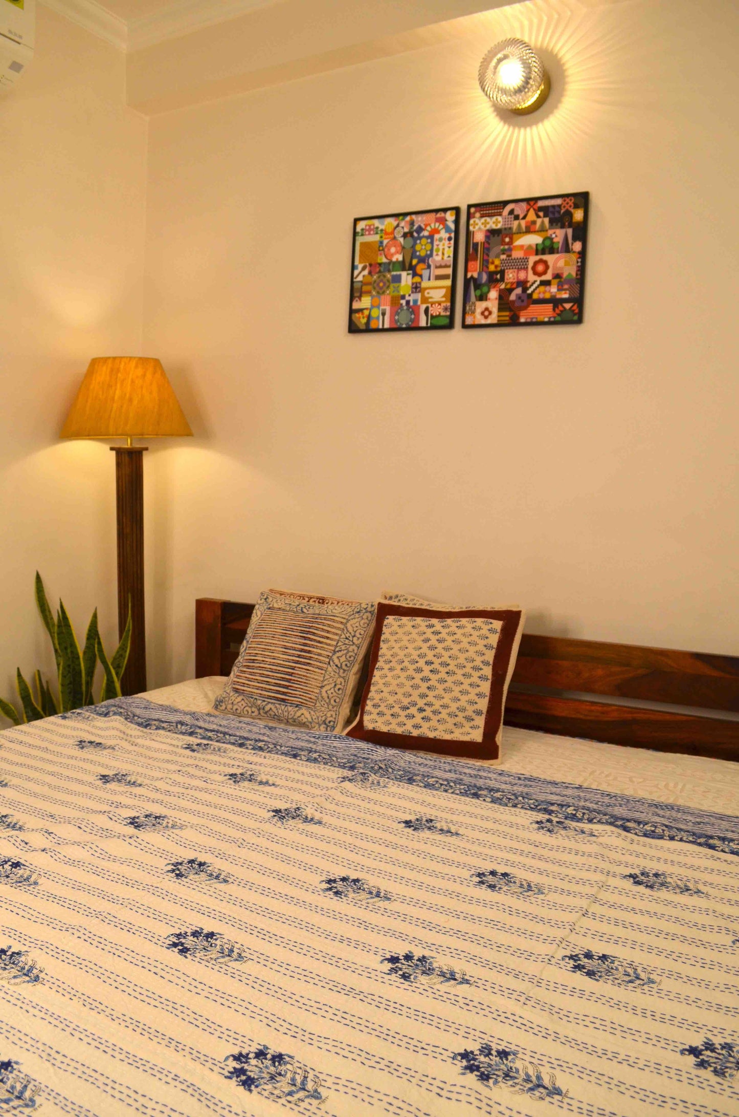 Blue Floral Motifs Single Bed Queen Hand Embroidered Dohar - Nakhrro
