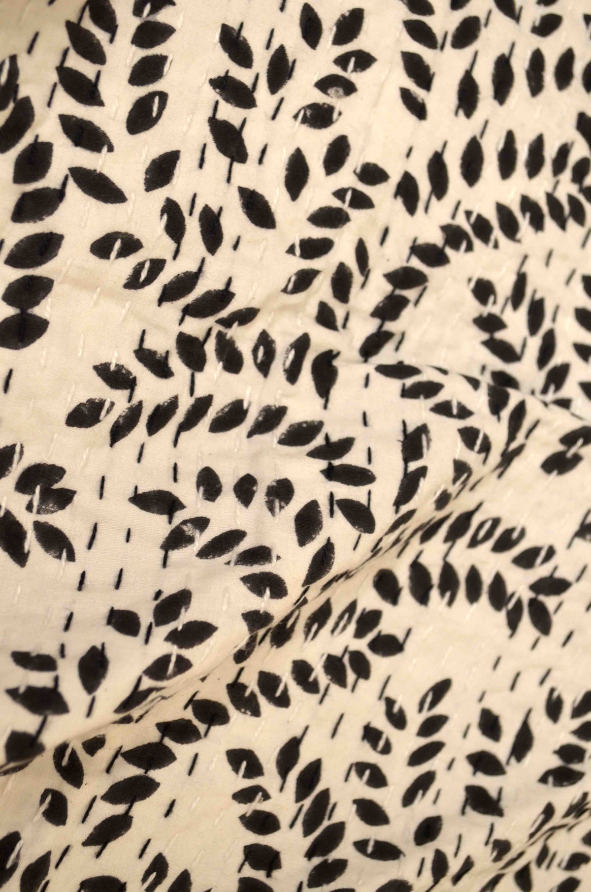 Black Floral Motifs Single Bed Queen Hand Embroidered Dohar - Nakhrro