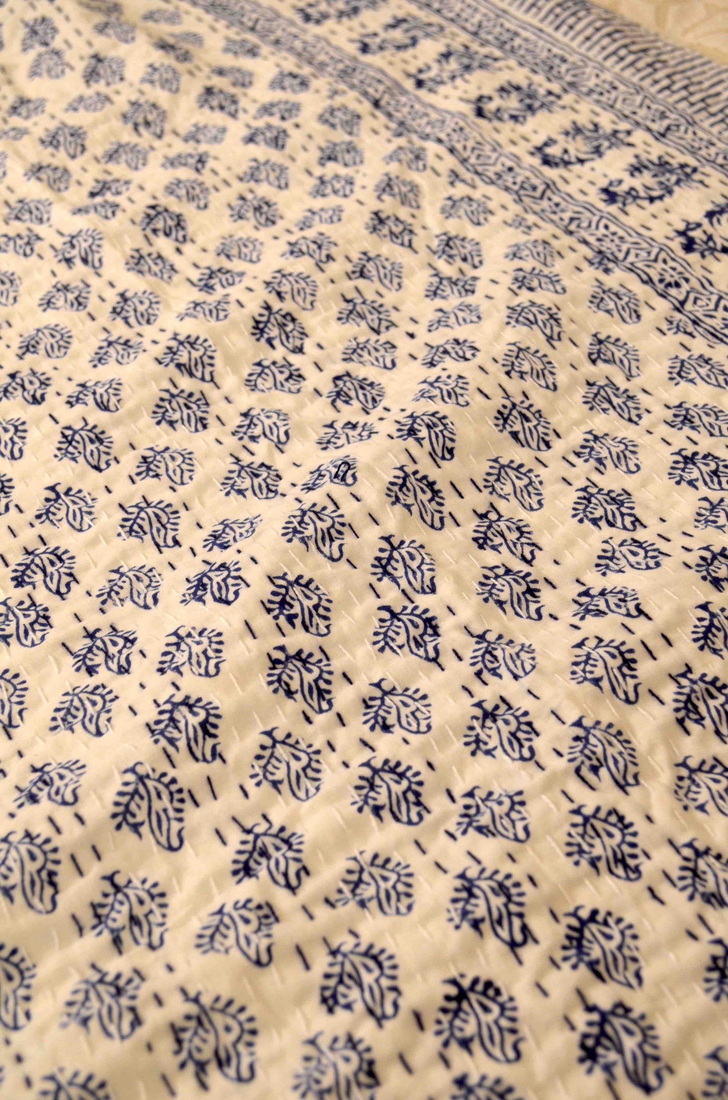 Indigo Motifs Single Bed Queen Hand Embroidered Dohar - Nakhrro