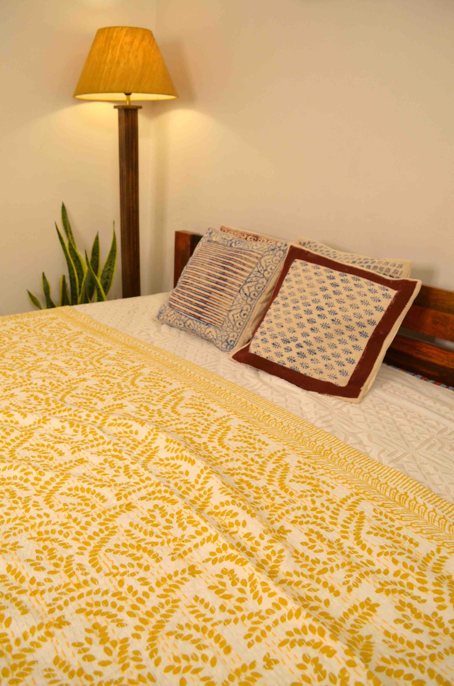 Yellow Floral Single Bed Queen Hand Embroidered Dohar - Nakhrro