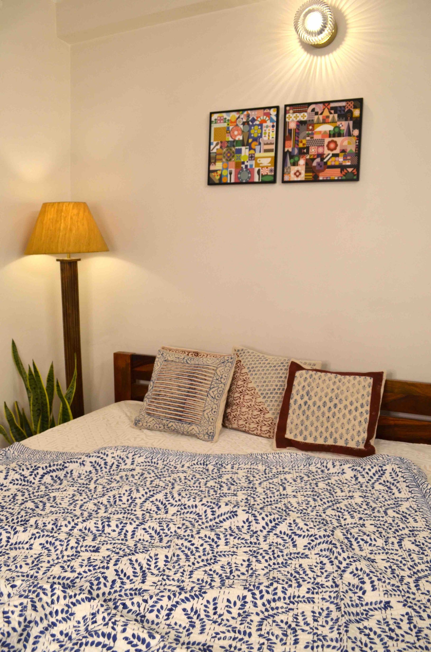 Blue Floral Single Bed Queen Hand Embroidered Dohar - Nakhrro
