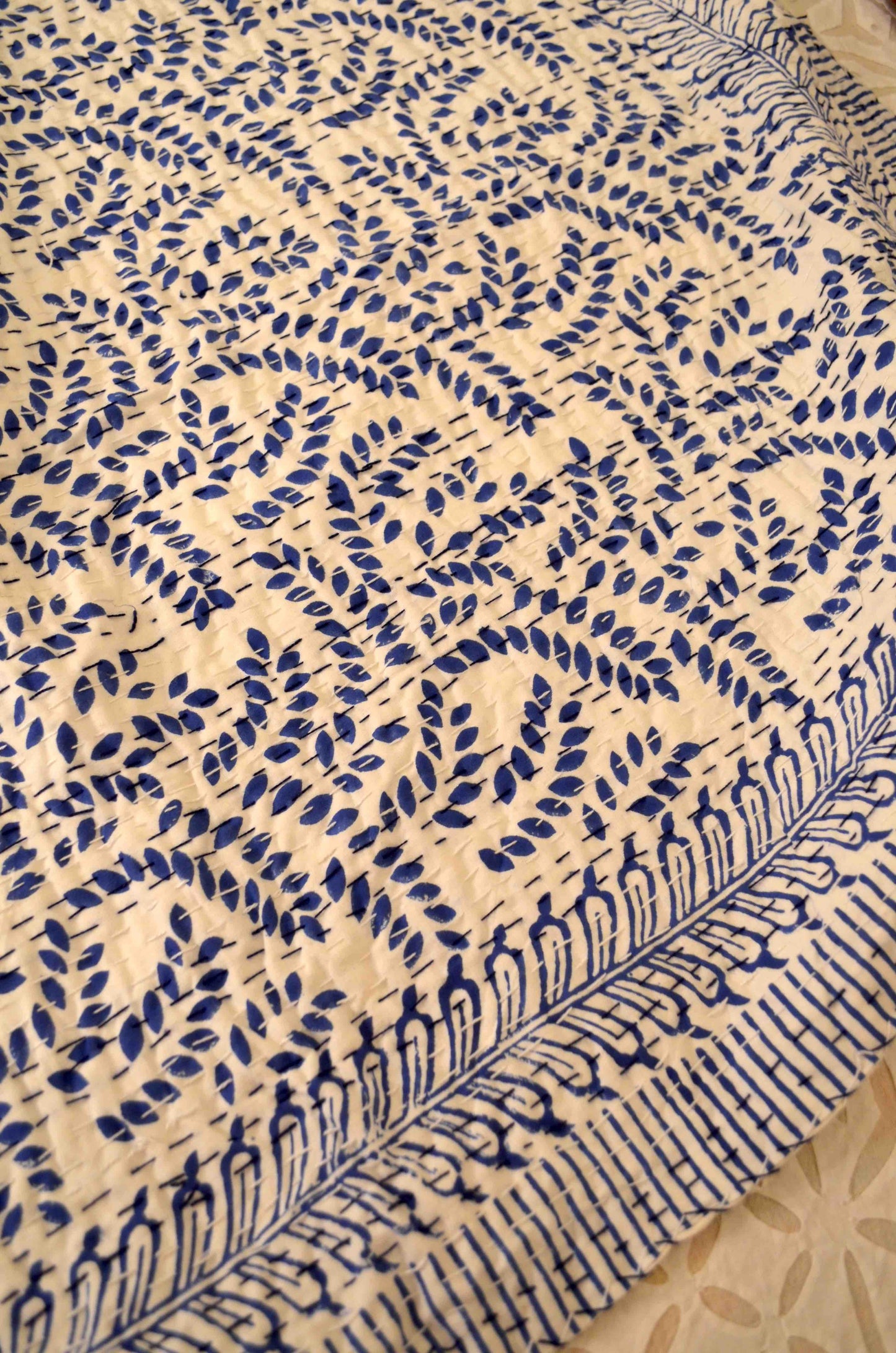 Blue Floral Single Bed Queen Hand Embroidered Dohar - Nakhrro