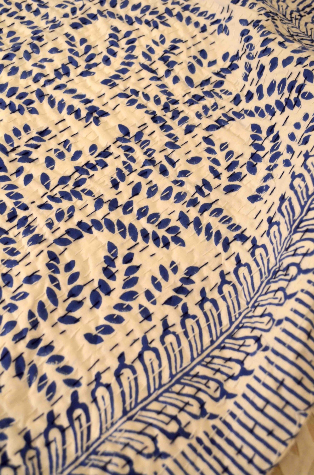 Blue Floral Single Bed Queen Hand Embroidered Dohar - Nakhrro