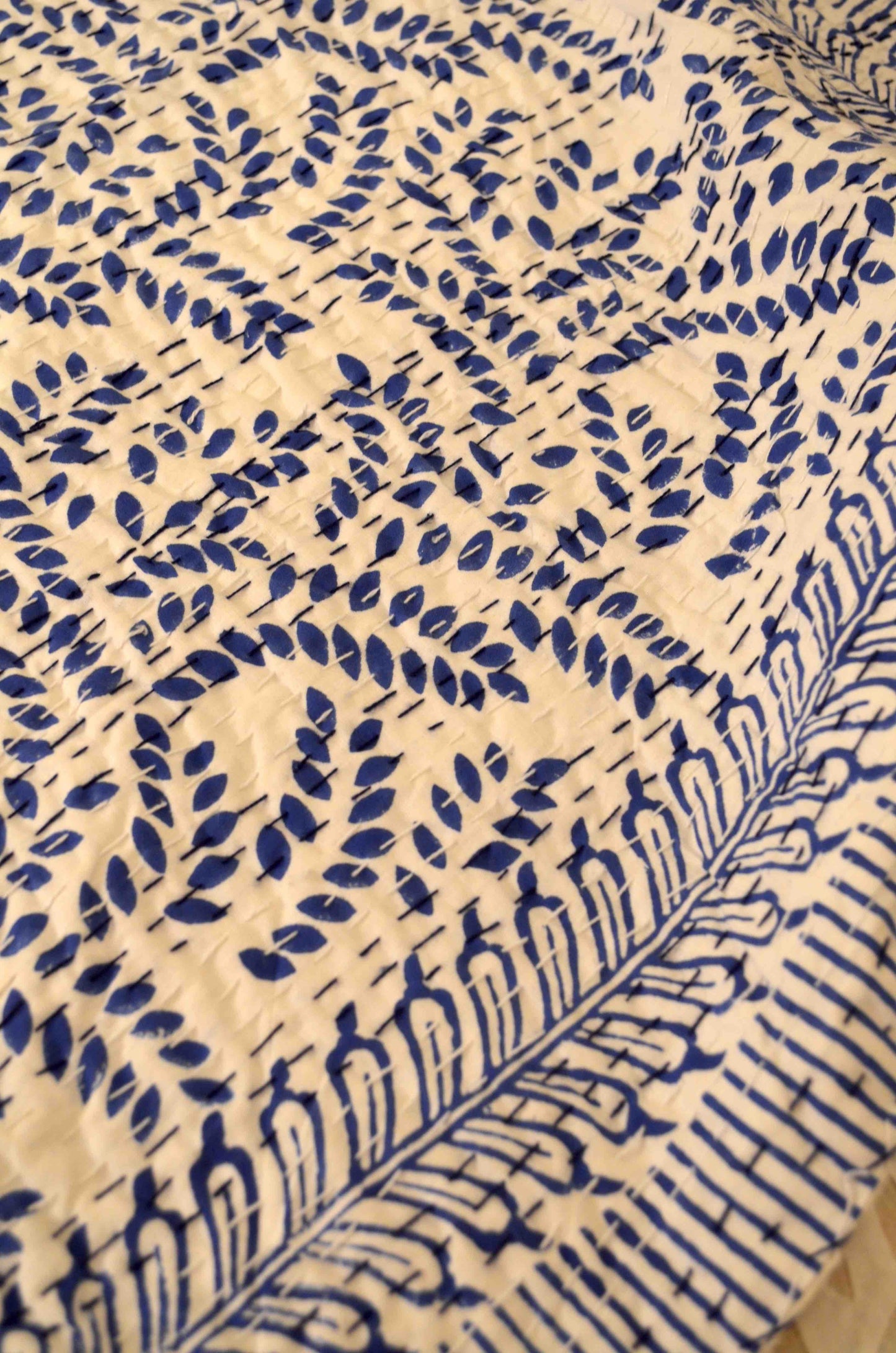 Blue Floral Single Bed Queen Hand Embroidered Dohar - Nakhrro