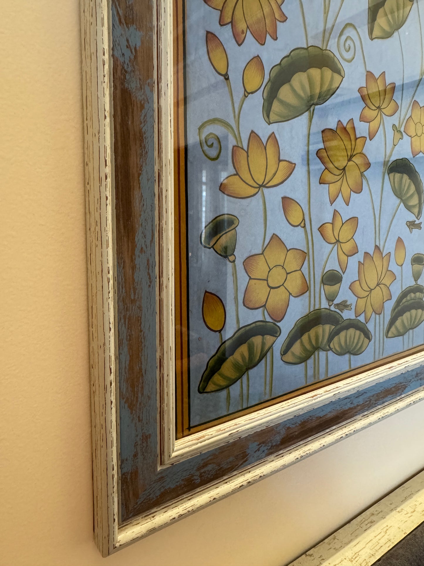 Framed Krishna On Blue Lotus Pond