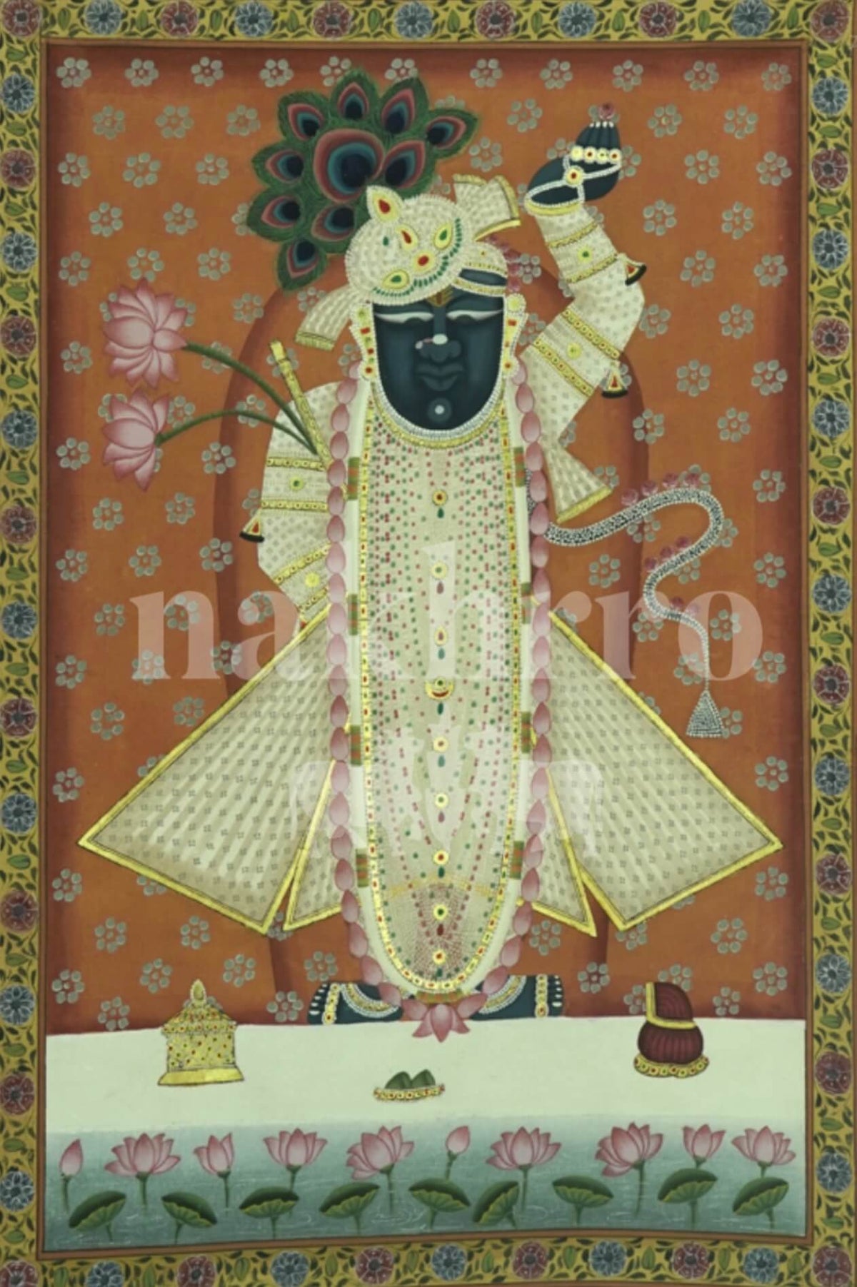 Shrinathji Pichwai Art Print in Burnt Orange – Museum-Grade - Nakhrro