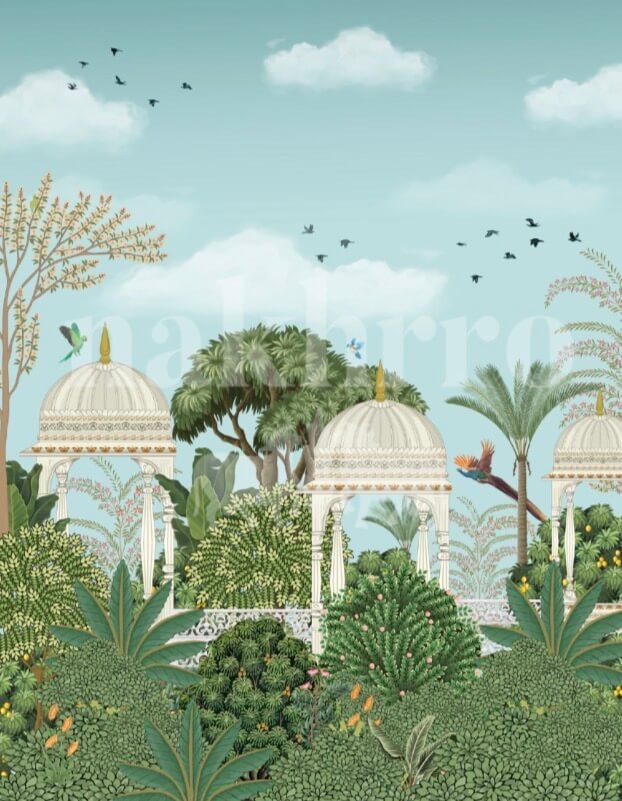 Palace Garden Pavilion Museum-Grade Art Print | Indian Landscape Art