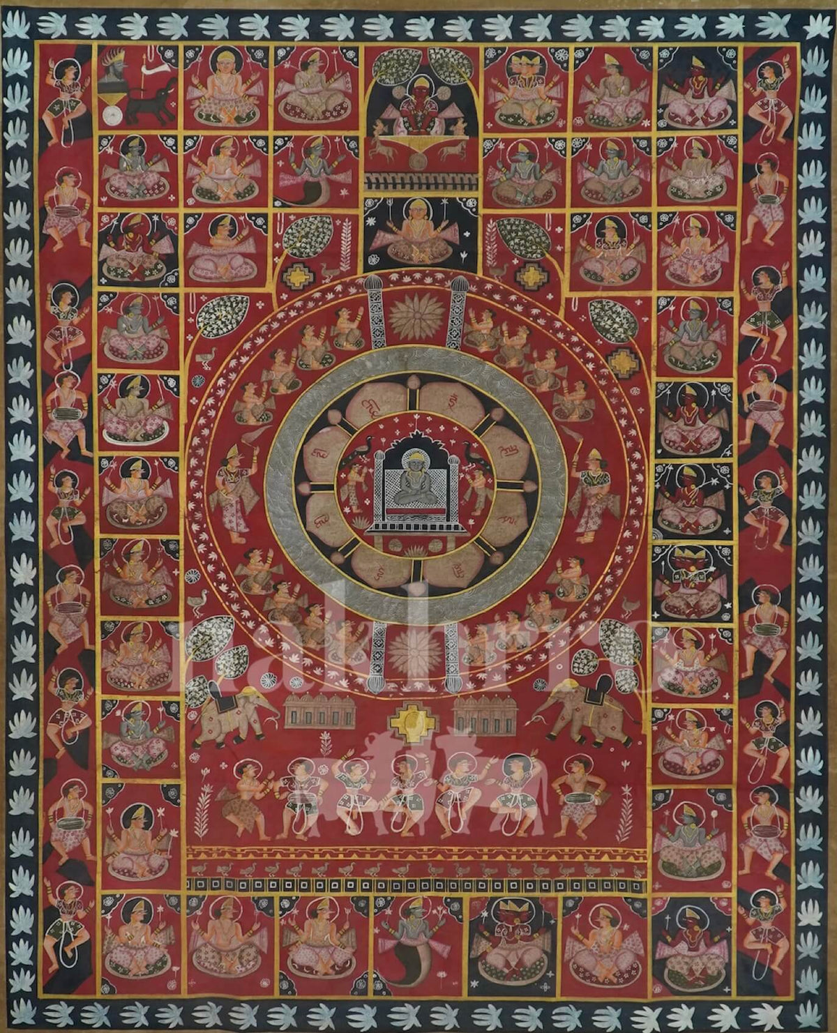 Red Jain Kalachakra Art | 24 Tirthankars in Circular Formation - Nakhrro
