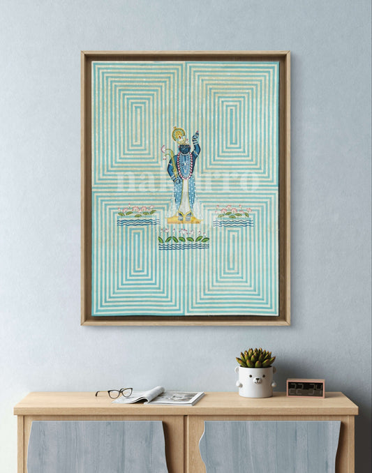 Shrinathji Contemporary Geometric Pichwai Painting Hand-Painted Krishna Art on Cloth