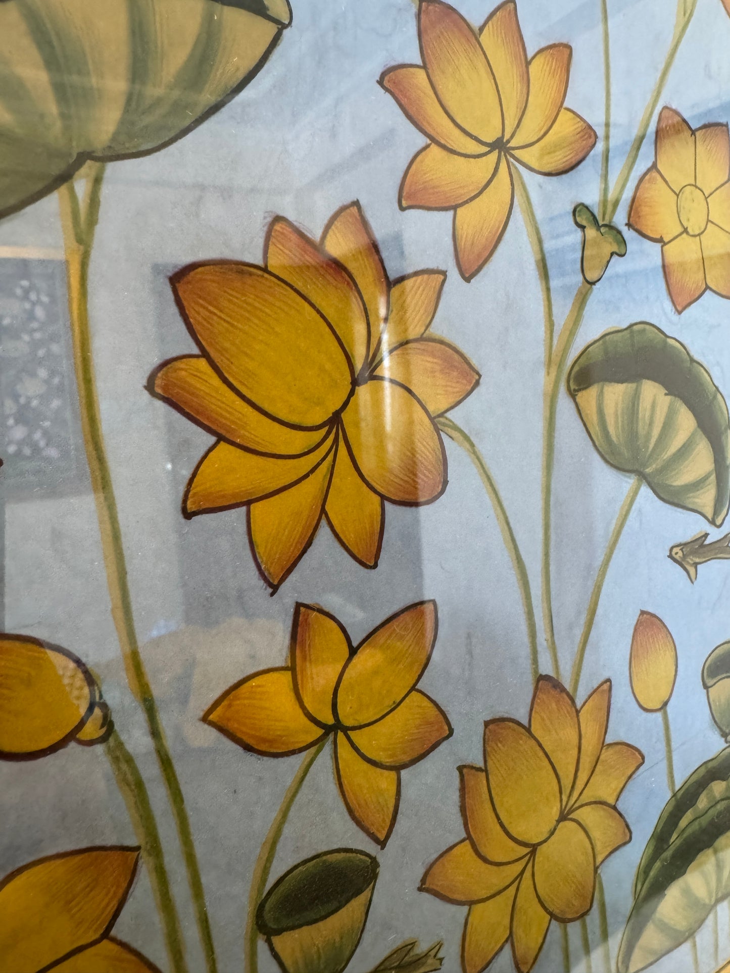 Framed Krishna On Blue Lotus Pond
