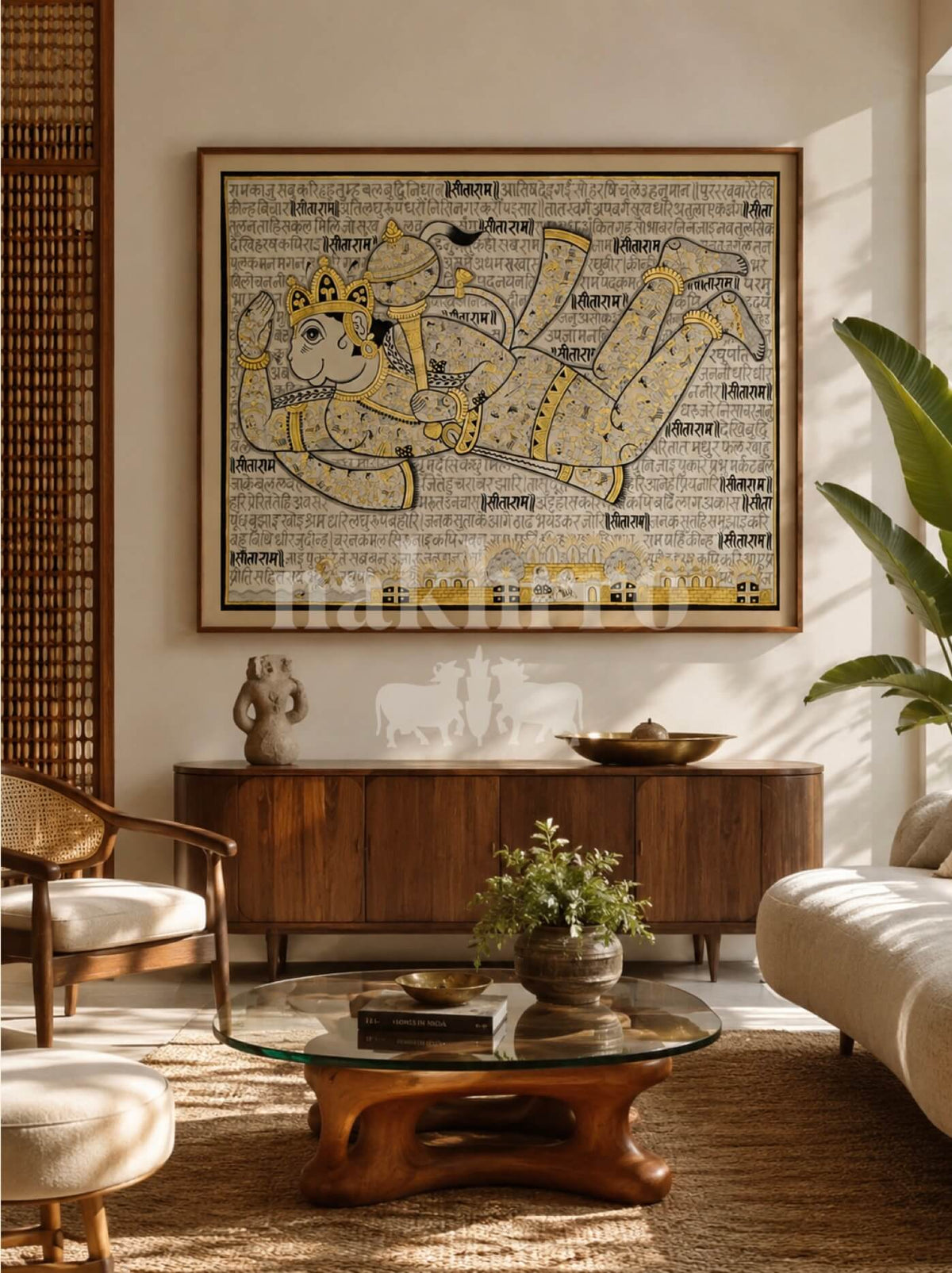 Black and White with Gold Highlights Hanuman Chalisa Artwork Print – Museum-Grade Canvas & Paper Wall Art - Nakhrro