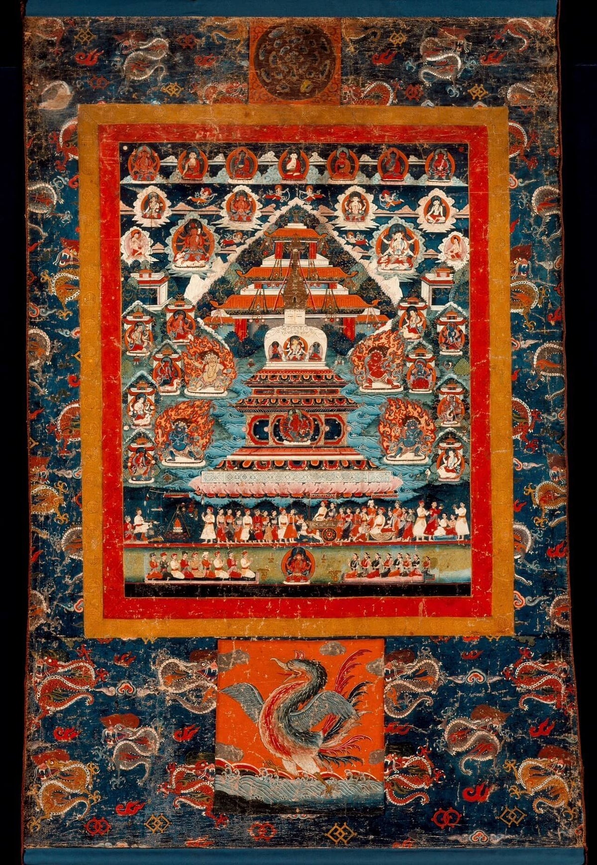 Buddhist Thangka Painting Red Blue Temple Wall Art - Nakhrro