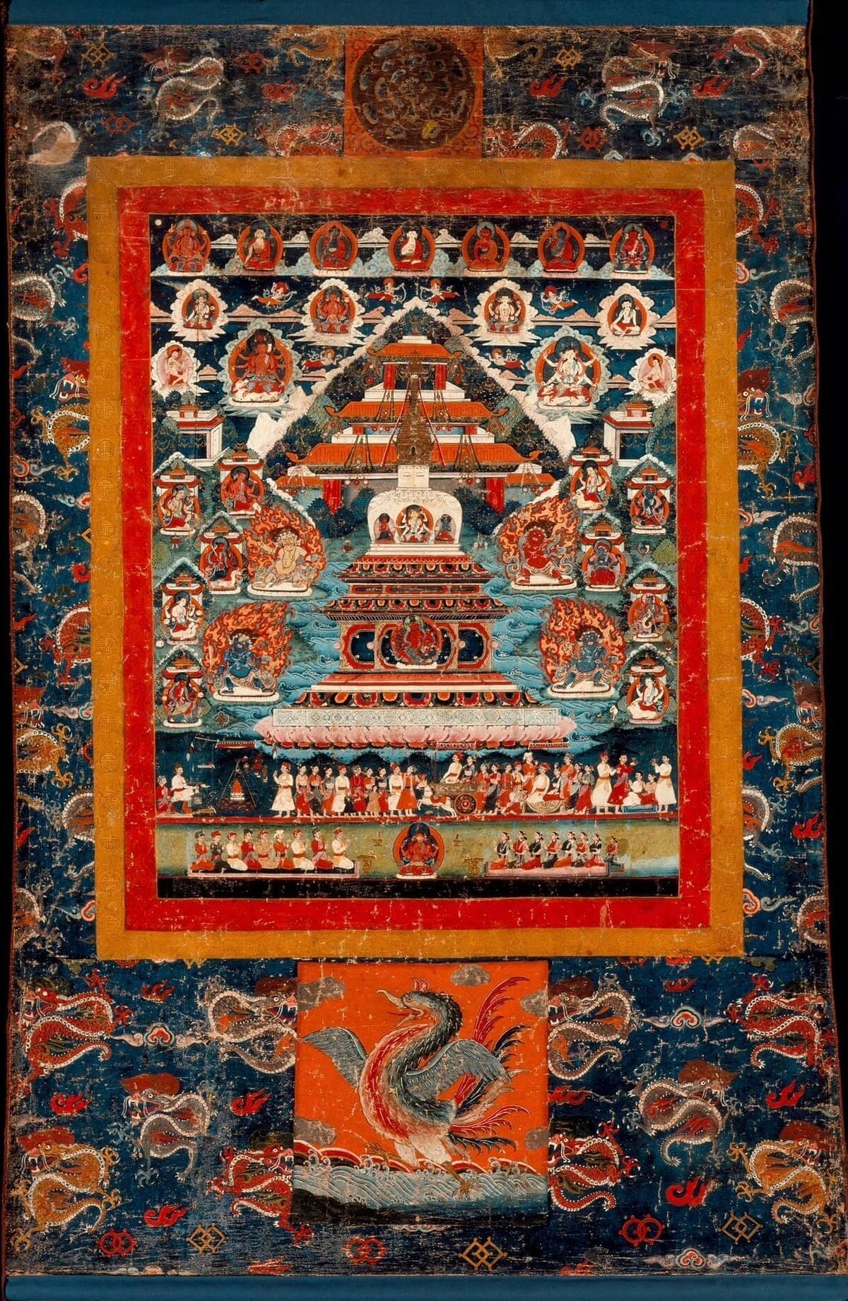 Buddhist Thangka Painting Red Blue Temple Wall Art - Nakhrro