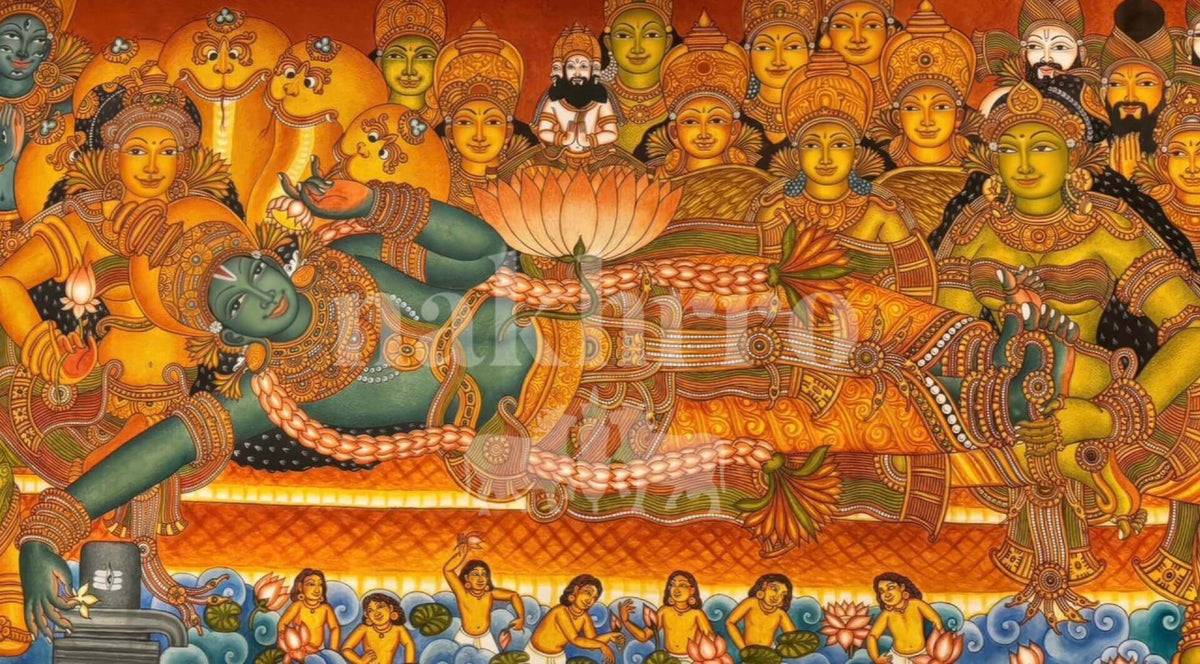 Ananthashayanam — Vishnu on Shesha Naga | Kerala Mural Art Print - Nakhrro