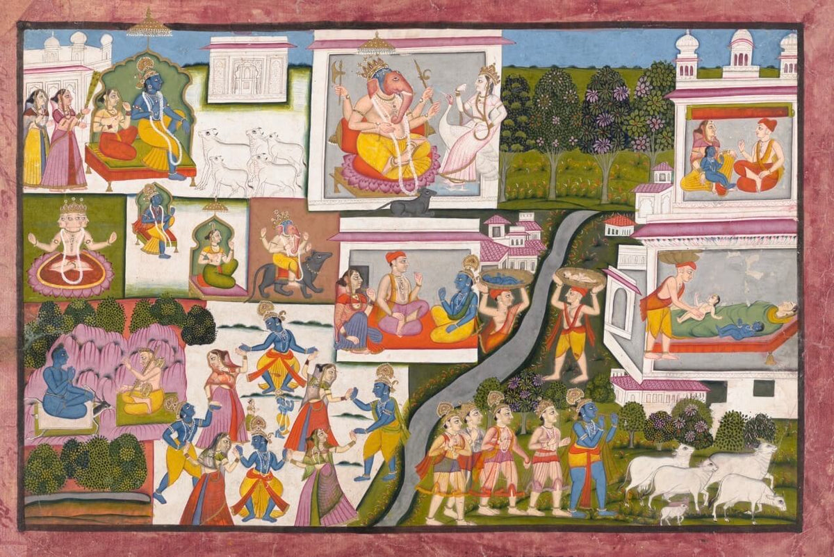 Krishna Leela — Panoramic Narrative Pichwai Art Print - Nakhrro
