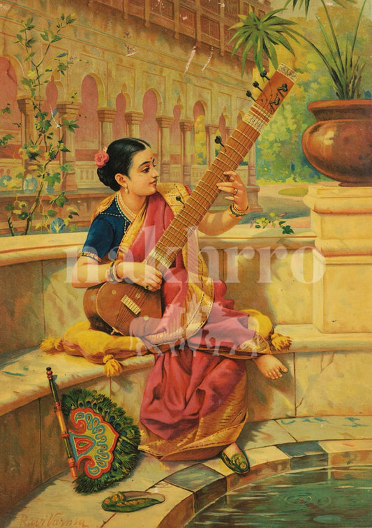 Indian Woman Playing Veena – Archival Art Print