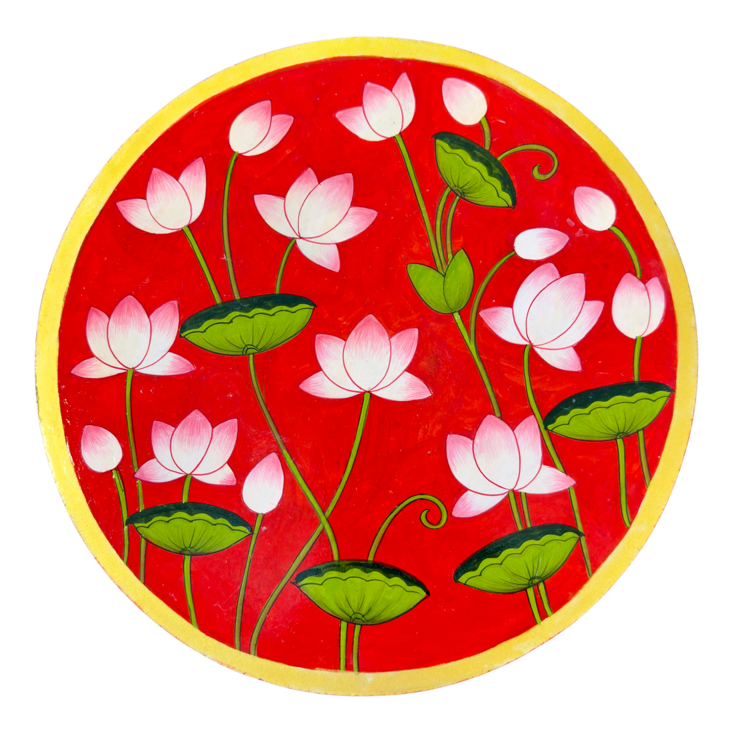 Kamal Talai- Lotus Pond Pichwai Hand Painted Wooden Wall Plate - Nakhrro