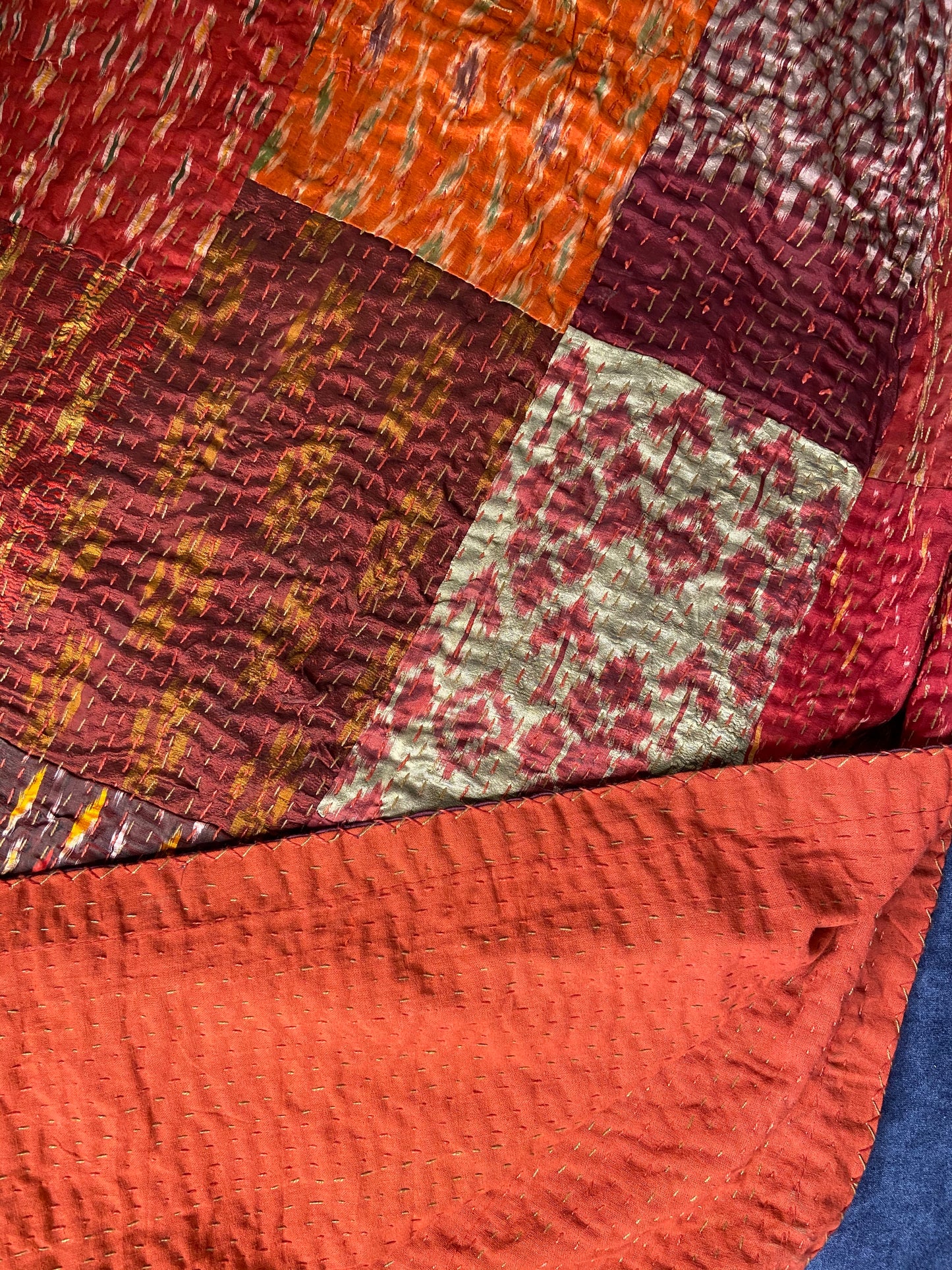 Maroon Silk Patchwork Hand Embroidered Bedspread - Nakhrro