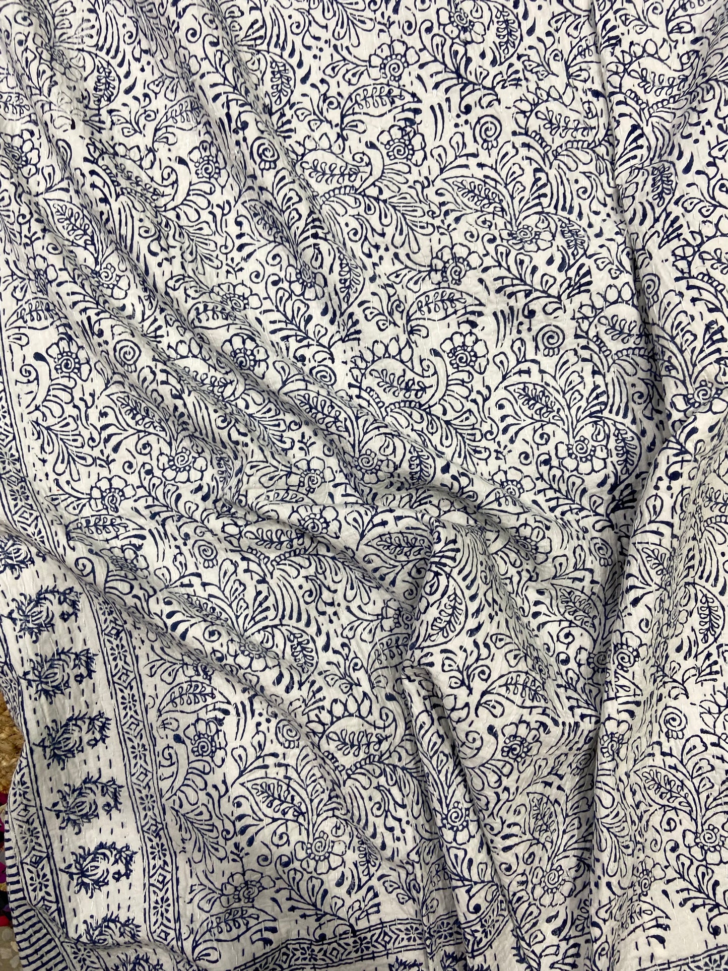 Indigo Floral Single Bed Queen Hand Embroidered Dohar - Nakhrro