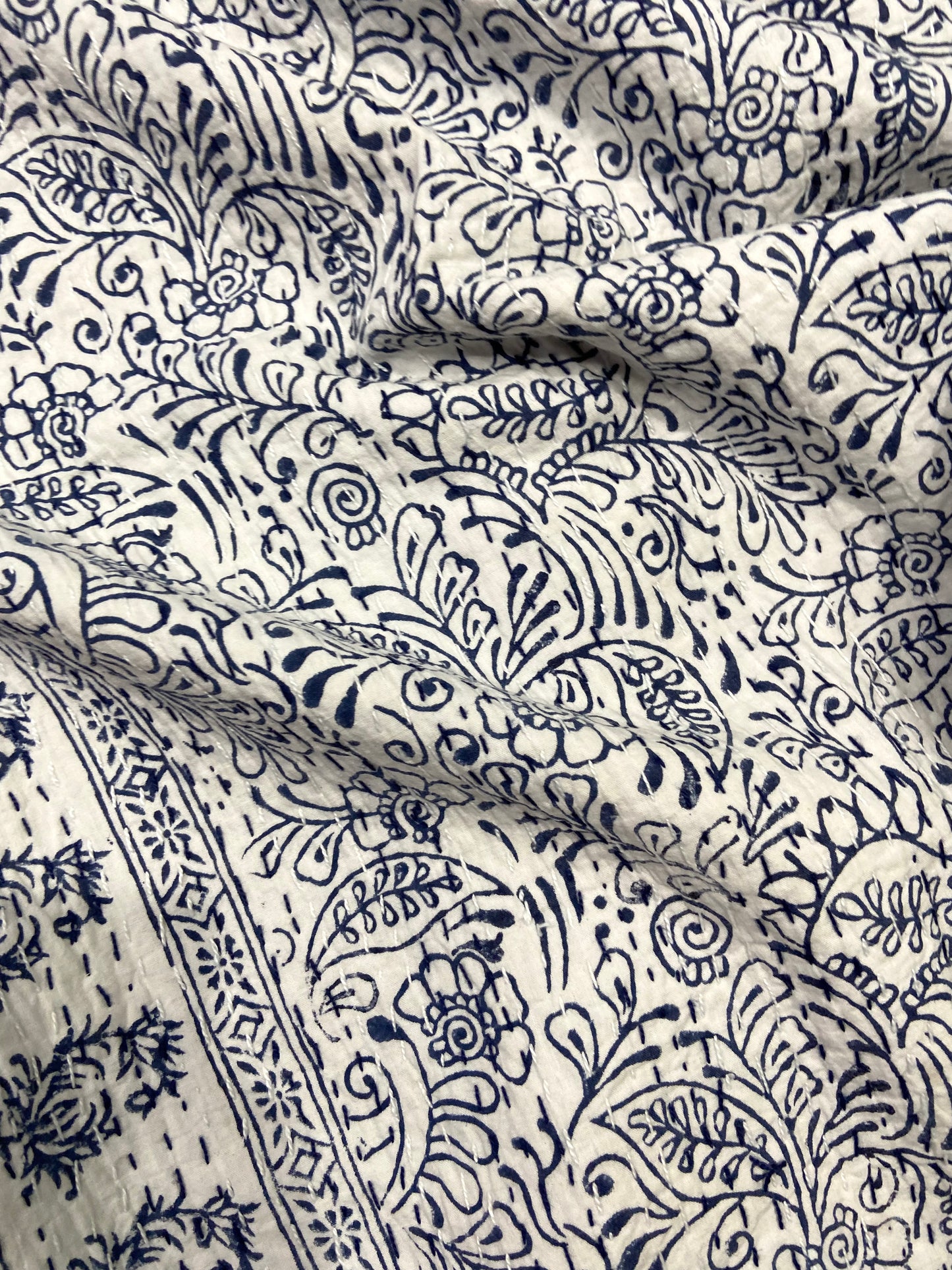 Indigo Floral Single Bed Queen Hand Embroidered Dohar - Nakhrro