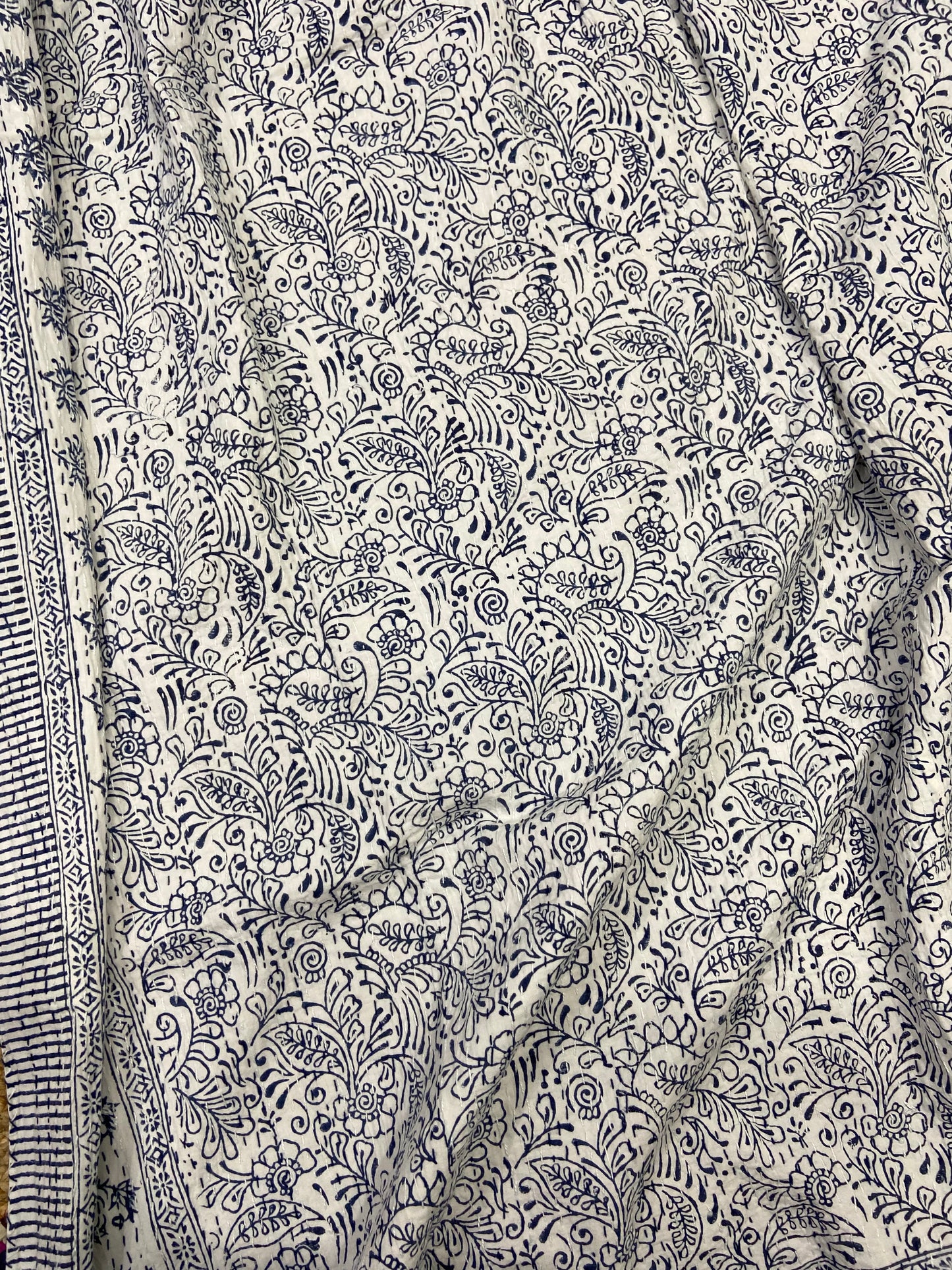 Indigo Floral Single Bed Queen Hand Embroidered Dohar - Nakhrro