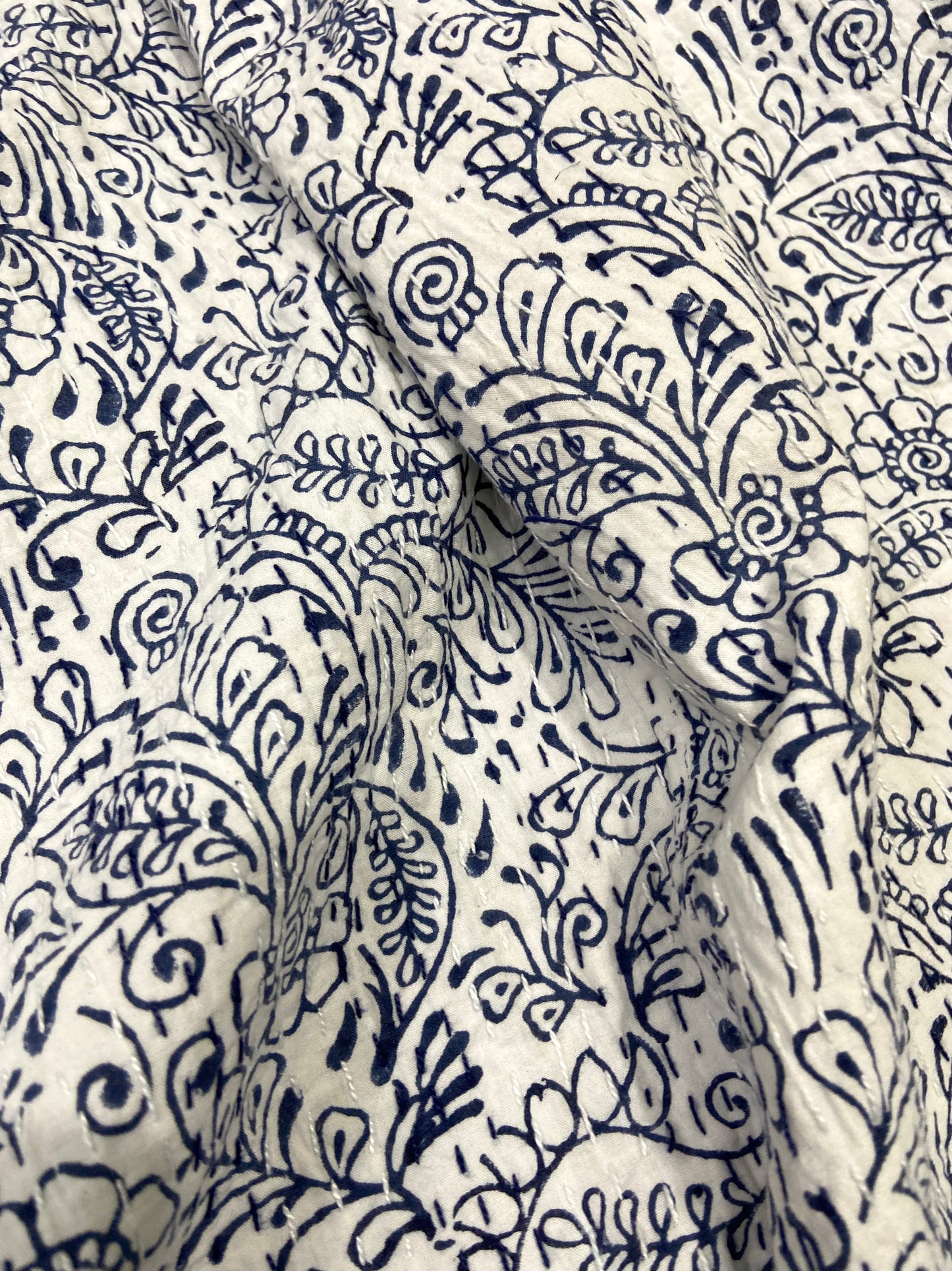 Indigo Floral Single Bed Queen Hand Embroidered Dohar - Nakhrro