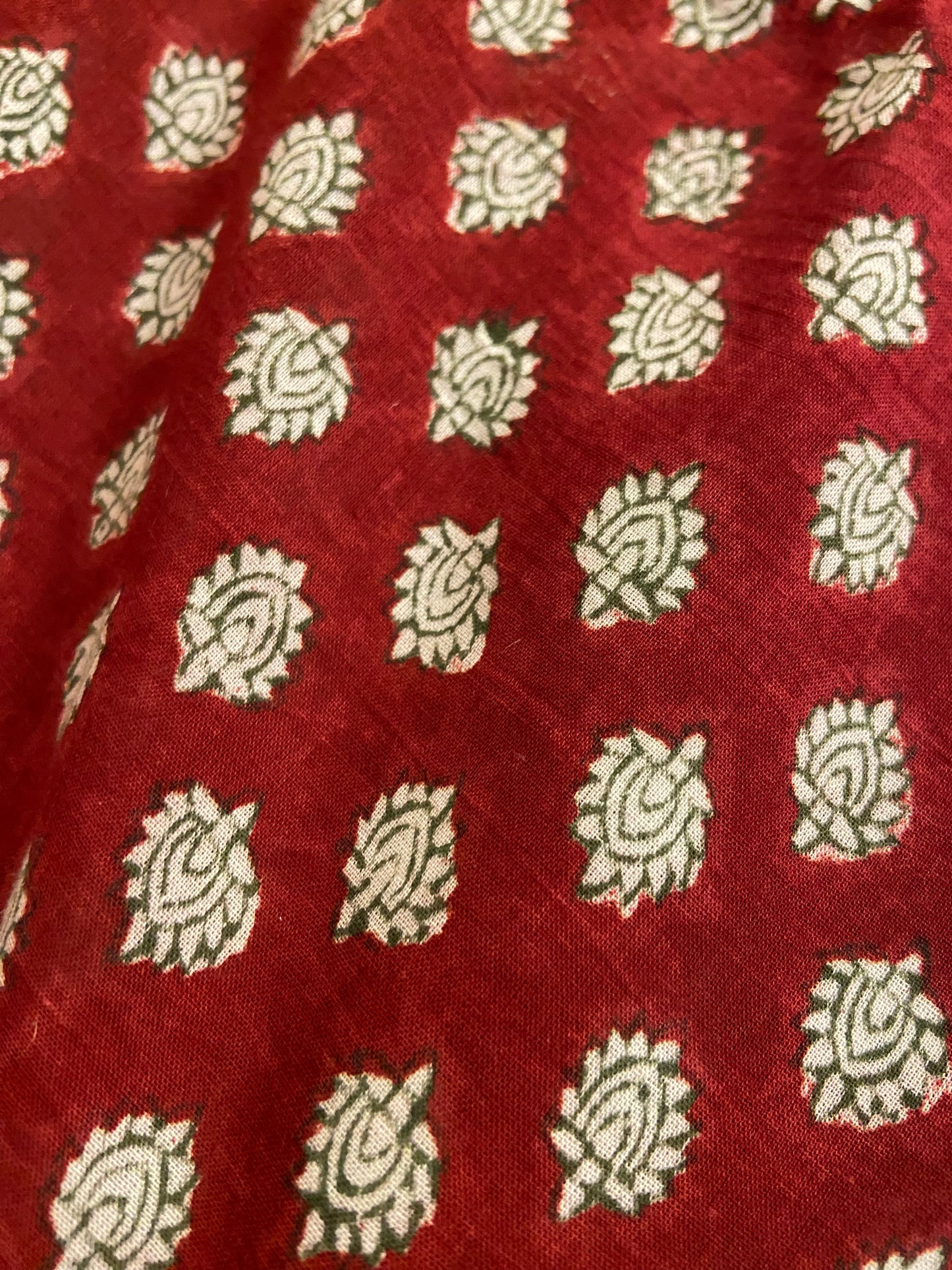 Cherry Red Hand Block Printed Mulmul Cotton Cloth - Nakhrro