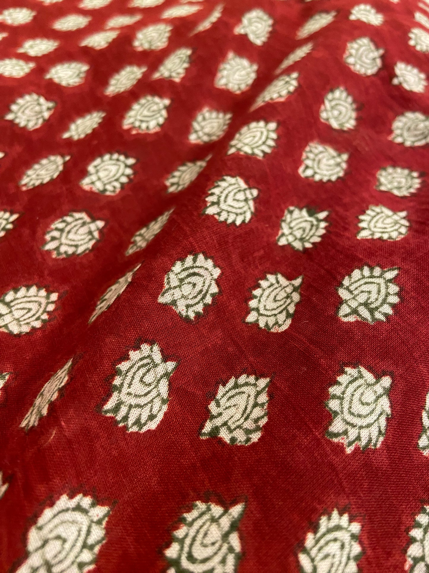 Cherry Red Hand Block Printed Mulmul Cotton Cloth - Nakhrro