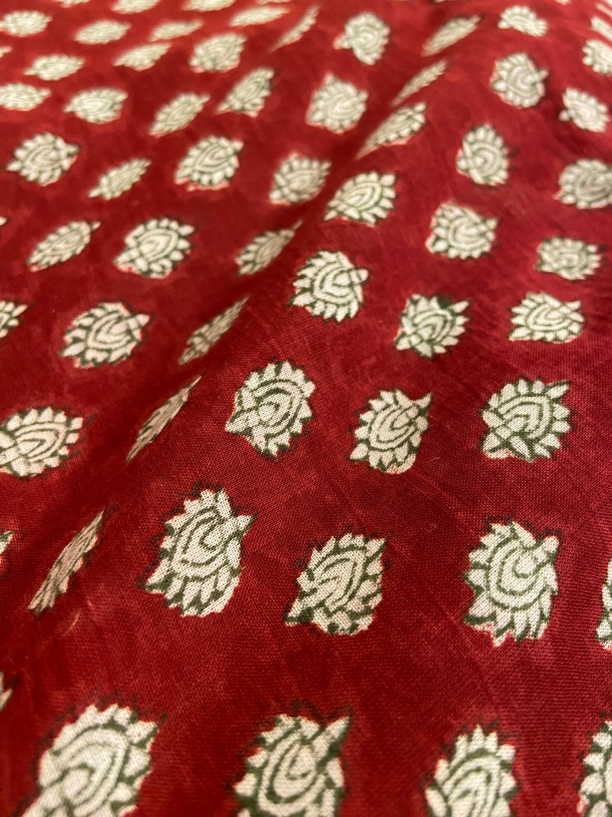 Cherry Red Hand Block Printed Mulmul Cotton Cloth - Nakhrro