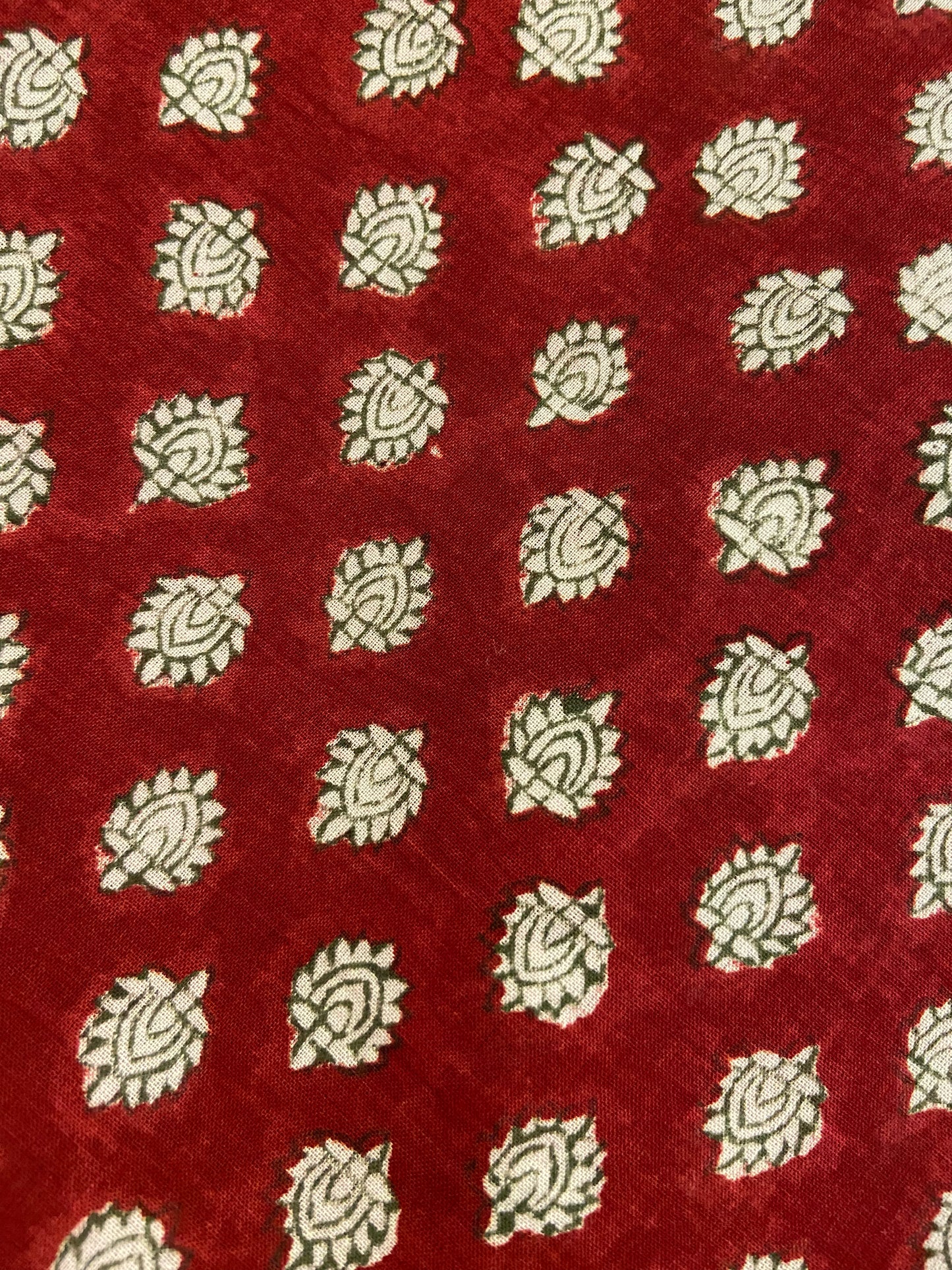 Cherry Red Hand Block Printed Mulmul Cotton Cloth - Nakhrro