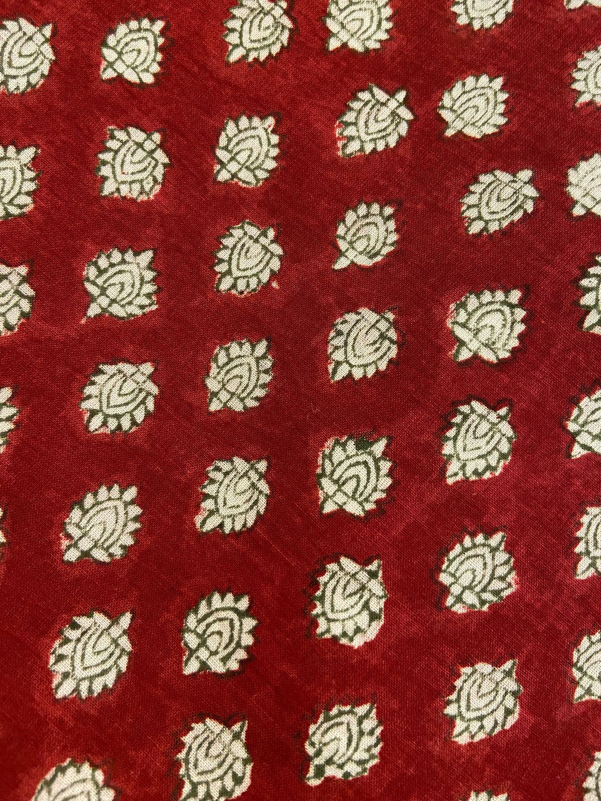 Cherry Red Hand Block Printed Mulmul Cotton Cloth - Nakhrro