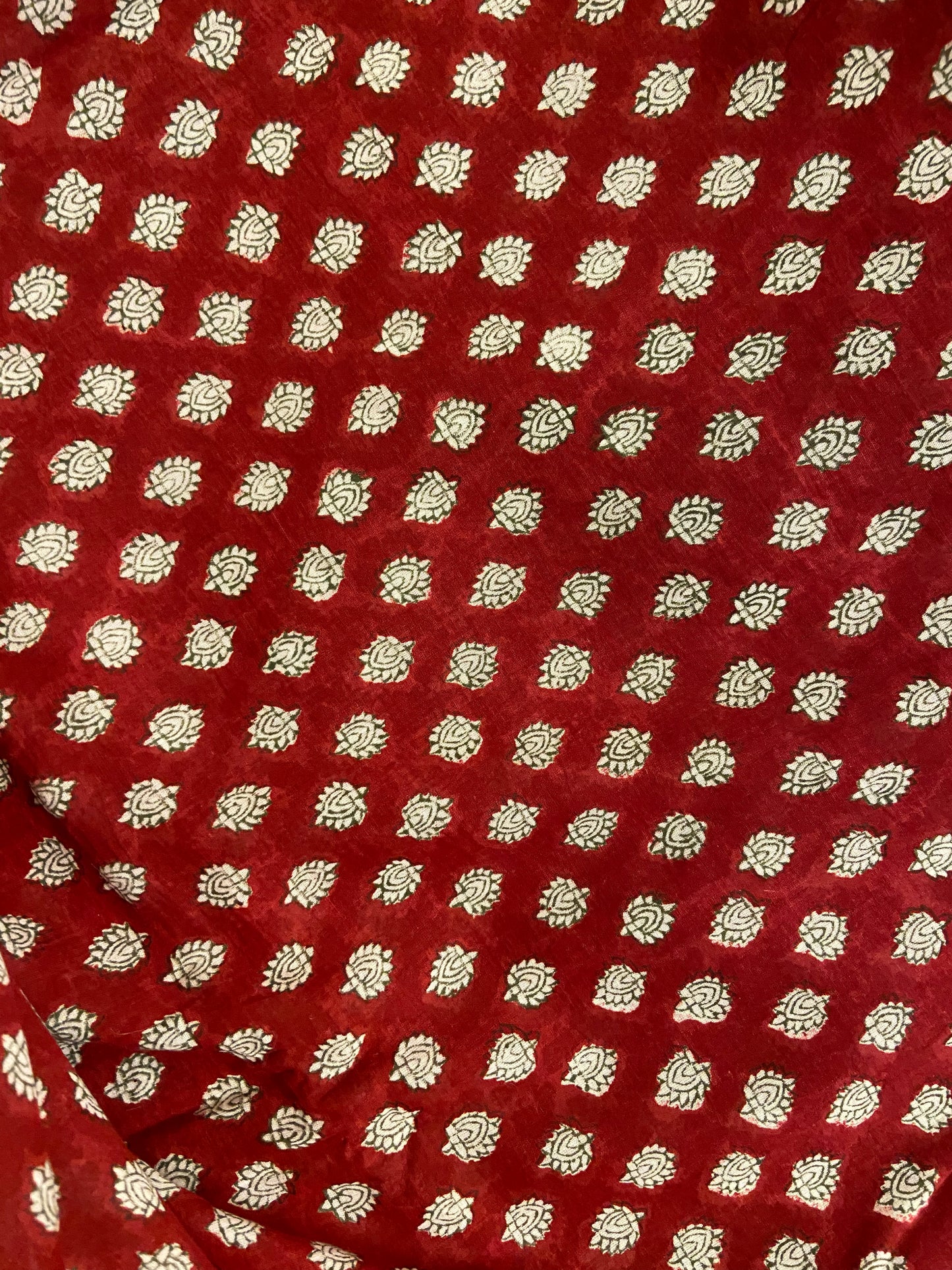 Cherry Red Hand Block Printed Mulmul Cotton Cloth - Nakhrro